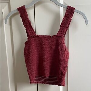 Tres Bien Shirred Maroon Crop Top